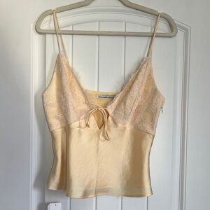 Lace Satin Tie Front Top